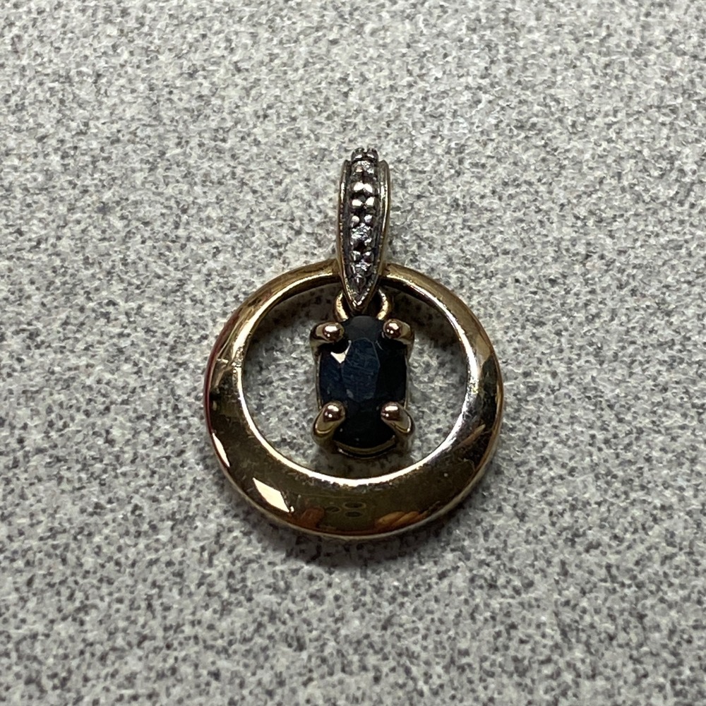 Gold Blue Sapphire Diamond Halo Circle Pendant Necklace Charm 925 Minimalist - Picture 2 of 7